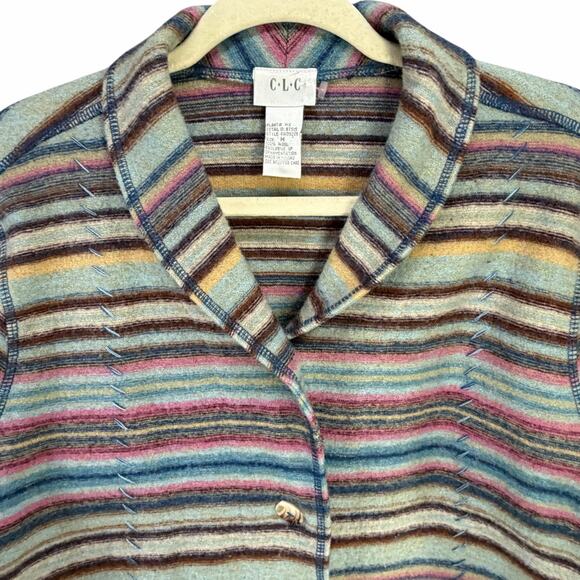 Vintage CLC Wool Sweater Jacket M Rainbow Stripe Shawl Collar Eclectic Boho - Picture 4 of 14